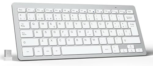 TOVARIN® Super Teclado Inalambrico Universal 2.4g Ultra Delgado | Teclado Bluetooth | Teclado Silencioso | Keyboard | Teclado Inalámbrico Español Ordenador Portátil para Pc | Color Blanco