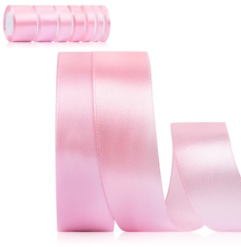 Foshird Satinband Rosa 25mm x 22m Geschenkband Breit Schleifenband Hochzeit Polyester Bänder zum Basteln Dekoband für Geschenkverpackung Geburtstag DIY