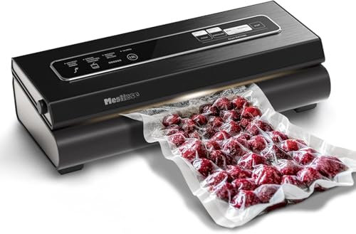 Mesliese Machine Sous Vide Alimentaire 90Kpa Puissant Appareil de Mise Sous Vide, 6-en-1 Compact Machine D'emballage des Aliments, 2 Rouleaux de Sac et 5 Sacs Prédécoupés (Gris Foncé)
