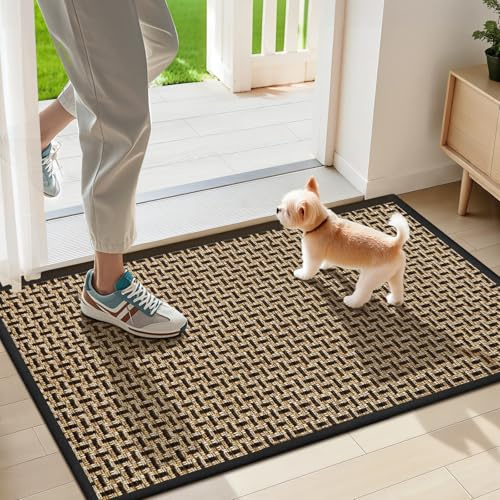 LEKEEPGO Fussmatte Innen 43x75cm, rutschfest Fußmatten, Waschbar Schmutzfangmatte Innen, Dünn Eingangsteppich, Türmatte Saugstarke Fußabtreter, Teppich für Eingang, Haustür, Außen, Schwarz