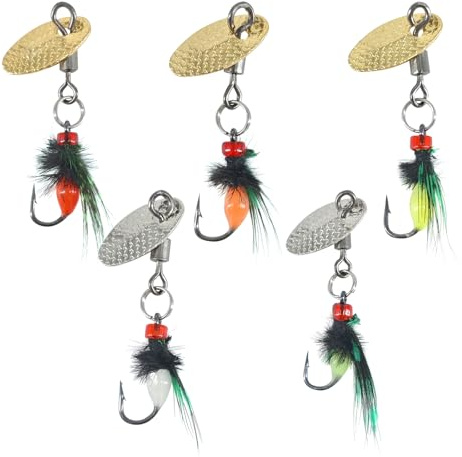 Ryidkcs 5-Pack Artificial Fly Fishing Lures with Spinner Blades, Ideal for Bass, Trout, Sunfish & Pike Fishing