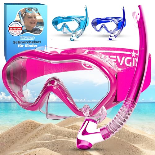 KIDVERSE Taucherbrille Kinder mit Schnorchel ab 5 Jahre - Dermatest geprüfte Taucherbrille mit Schnorchel & Nase - Schnorchelset Kinder Stoffband oder Silikonband