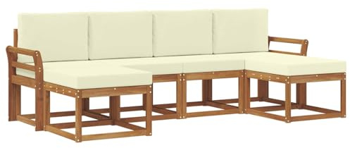 vidaXL Outdoor-Sofagarnitur mit Kissen 6 pcs Natur und Creme, Moderne Outdoor-Sofa Set, langlebige Gartenmöbel, stylische Pool Lounge, vielseitige Sitzmöbel