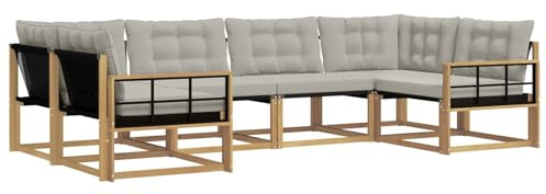 vidaXL Outdoor-Sofagarnitur mit Kissen 6 pcs Weiß und Hellgrau, Garten-Sofa, modernes Outdoor-Sitzset, strapazierfähige Terrassenmöbel, gemütliche Lounge für Dein Wohnzimmer