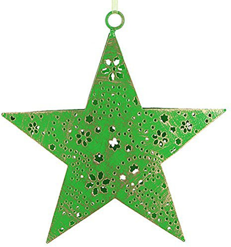 Christbaumanhänger aus Metall Stern - Handgemacht - Fair Trade Weihnachtsbaumschmuck (grün)