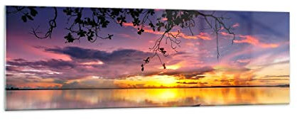 Moderne Impression sur Verre 160x50cm Image Tableau en Verre Decoration Murale Bateau Coucher de soleil Lac Ciel Grand XXL Tableaux Decoratifs Muraux Chambre Panoramique Deco Salon Art GAB160x50-2967