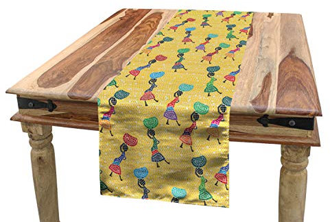 ABAKUHAUS Afrika Tischläufer, Einheimische Frau Wasser Trage, Esszimmer Küche Rechteckiger Dekorativer Tischläufer, 40 x 180 cm, Mehrfarbig