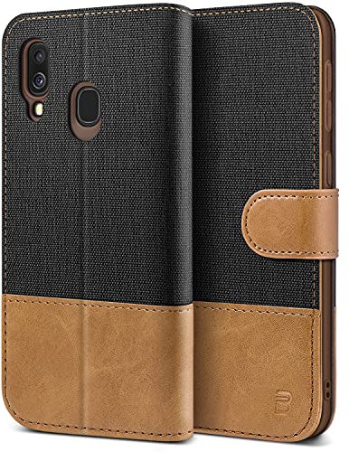 BEZ Handyhülle für Samsung Galaxy A40 Hülle, Tasche Kompatibel für Samsung Galaxy A40, Schutzhüllen aus Klappetui mit Kreditkartenhaltern, Ständer, Magnetverschluss, Schwarz