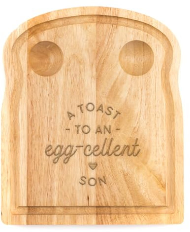 Breakfast Egg Board - A Toast to an Egg-cellent Birthday Gifts, Mum, Dad from Son Kids Daughter Baby - Unique Mothers Day Fathers Day Idea - Funny Engraved Pun Design Natural Wood (SON)