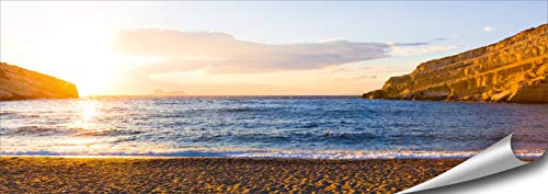 ARTBAY Meer Poster HD XXL - Panorama Kunstdruck - 118,8 x 42 cm | Sonnenuntergang | Strand | Griechenland | Kreta | Natur Bilder | Premium Qualität