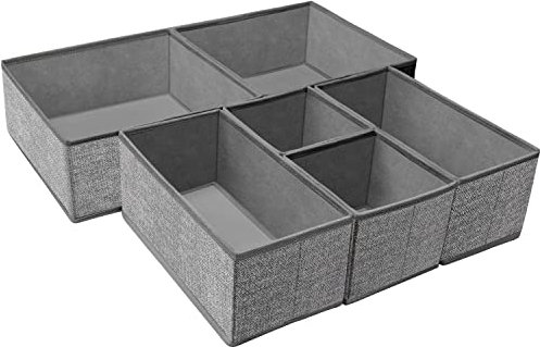 Criusia Underwear Drawer Organizer, 6 Set Foldable Drawer Organizer and Closet Dividers, Storage Box for Clothes, Socks, Underwear (6 Bins) (Grey)