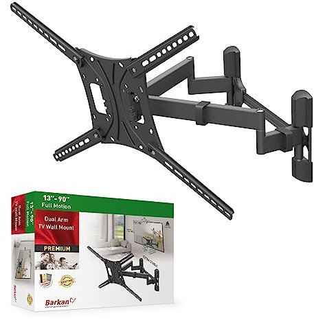 Barkan TV Wandhalterung, 13 - 90 Zoll Doppelarm, Schwenkbar / Vollbewegung flach & Curved Fernseher TV Halterung, hält bis 60Kg, Extra stabil, für LED OLED LCD, Max. VESA 600x400