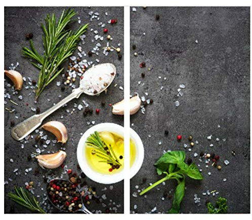MTS Set of 2 Glass Chopping Boards - Salt and Pepper Design - Non-Slip Feet, Compatible with All Hob Types, Heat Resistant, Dishwasher Safe – Hob Covers, Glass Worktop Savers for Kitchen