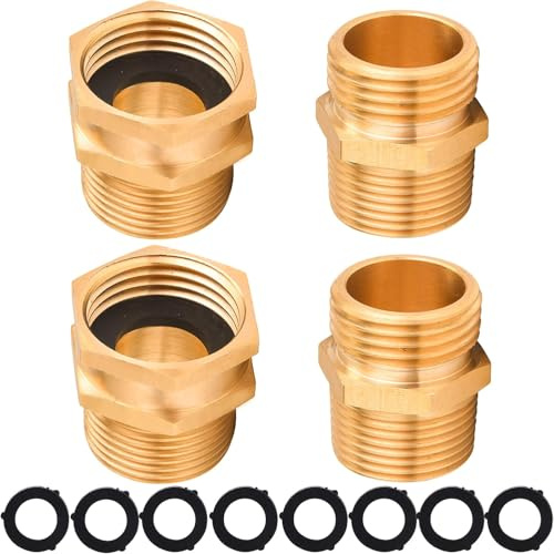 M MINGLE Adaptateur pour Tuyau d'Arrosage, Raccord 3/4 GHT vers 3/4 NPT | Raccord de Tuyau d'Eau vers Raccord Fileté, en Laiton, avec 8 Rondelles Supplémentaires