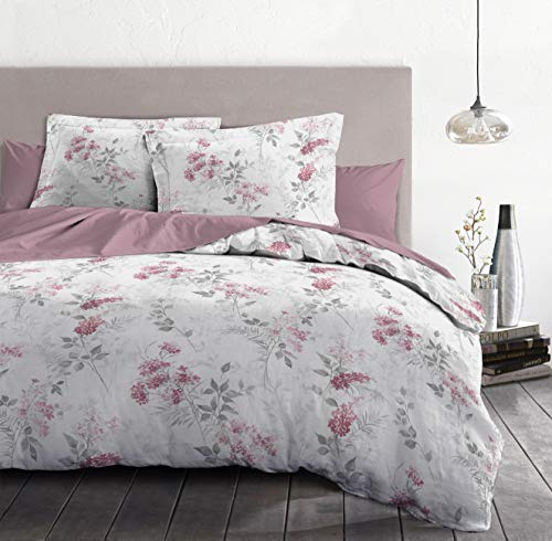 Home Linge Passion – Parure de Drap 240x300 cm – 100% Coton 57 Fils – Drap Plat + 2 Taies – Motif Pompadour Rose