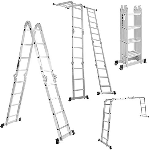 Boudech - RIG-4x4 Scala pieghevole multiuso in alluminio con piattaforma a ponteggio per impalcatura