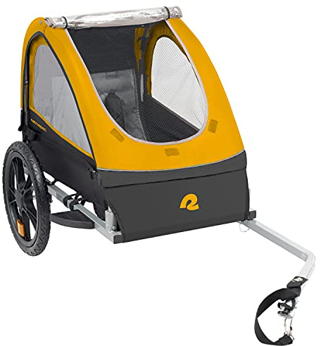 Retrospec Rover Kids Bicycle Trailer - Single & Double Passenger Children’s Foldable/Collapsible Tow Behind Bike Trailer with 16 Wheels, Safety Reflectors & Rear Storage Compartment - Sun