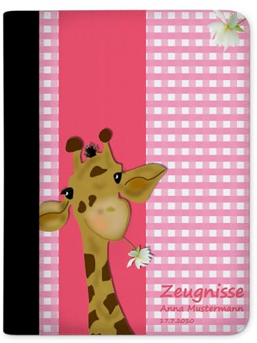 CreaDesign Customize A4 Zeugnismappe für Kinder - 26.7 x 32.7 x 1 cm, erweiterbar auf bis zu 20 Fächer, Sichtbuch ohne Klarsichthüllen, Giraffe Rosa Design, Dokumentenmappe für Schüler