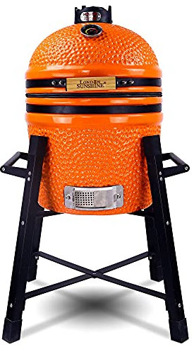 London Sunshine Ceramic Kamado Charcoal BBQ Grill -The Junior Series with Tall Stand (ORANGE)