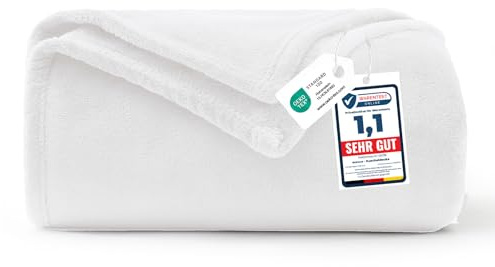 WAVVE Kuscheldecke Weiß Decke – Weiss Flauschige Fleecedecke 130x150 cm, Kleine Warme Sofadecke & Wohndecke, Weicher Sofaüberwurf für Couch & Bett