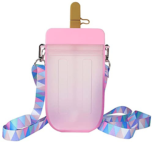 Uposao 300ml Cute Straw Cup New Plastic Popsicle Shape Water Bottle BPA | Free Transparent Juice Drinking Cup Suitable for Adult &Children
