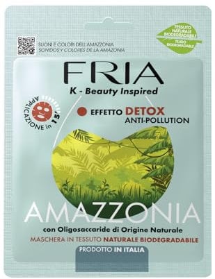 Fria K-Beauty Maschera Viso Amazzonia con Oligosaccaride di Origine Naturale, Effetto Detox Anti-Pollution sulla Pelle, Dermatologicamente Testata, Confezione da 1 Maschera