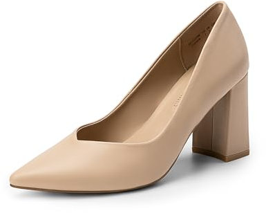 DREAM PAIRS Classiche Eleganti Scarpe Décolleté da Festa con Tacco Alto a Blocco da Donna,Size 40,Nudo/Pu,SDPU2229W