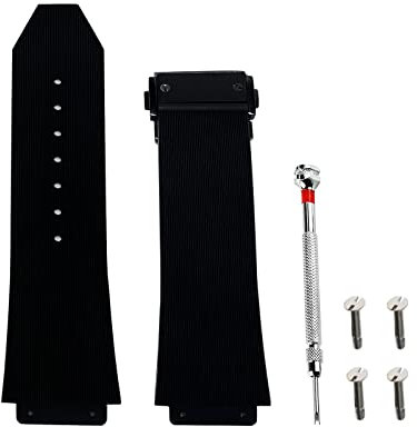 Mitekiic 21 mm Gummi-Ersatzarmband mit Werkzeug für Hublot Big Bang (schwarze Streifen, schwarze Schnalle)