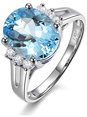 Gualiy Eheringe 18 Karat Gold Ring, Verlobungsring Aquamarin mit Oval Aquamarin und Diamant 2.55 Carat Trauringe Partnerringe Größe 51 (16.2)