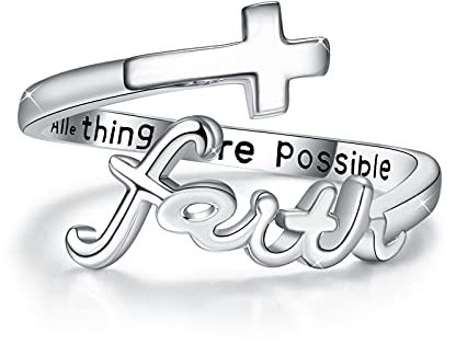Kreuz Ringe 925 Sterling Silber Faith Verstellbar Ringe Offene Ringe Kreuzen Ring Schmuck für Mutter Frauen Männer Damen Geschenke