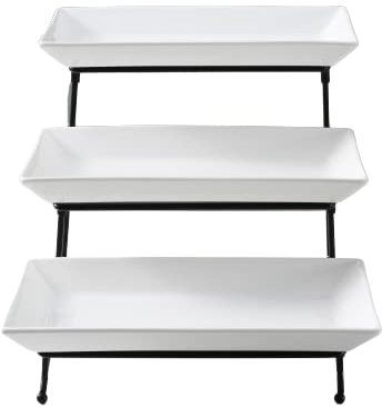 Vencier 3 Tier Serving Platter Set Three Tier Food Dessert & Cake Display Party Food Tray Set (White/Black)