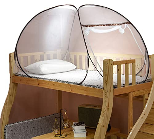 DONGCY Moskitonetz Etagenbett Baldachin Pop Up Faltbare 3 Tür Faltbares Bett-Moskitonetz Tragbares für Schlafzimmer Camping Feinmaschig Keine Notwendigkeit Zu Installieren,Brown,195 * 100 * 100cm