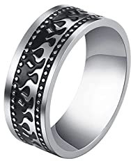 VASSAGO 8 MM Vintage-Stil Zyklische Flamme Textur Ring Edelstahl Ring Silber Ehering Hochglanzpoliert für Männer Frauen Geschenke (9)
