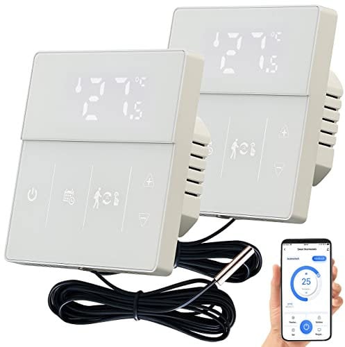revolt Funk Thermostat WLAN: 2er-Set WLAN-Fußbodenheizung-Thermostate mit App, weiß (Raumthermostat WLAN Aufputz, Fußbodenheizung WLAN steuern, Infrarotheizung)