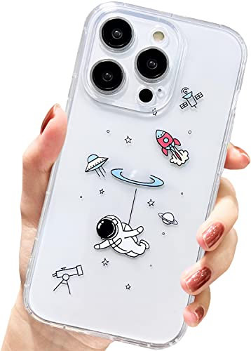 AMART for iPhone 14 Pro Max Case Cute,Clear Case with Astronaut Design Planet Star Space Pattern Soft Thin TPU Cool Kids Girls Women Man Shockproof Case for iPhone 14 Pro Max(6.7'') ONLY(Flying)