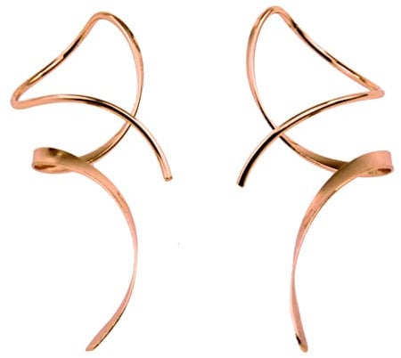 Ohrringe für Frauen Spiralförmige Einfädler-Ohrringe, handgebogene Ohrringe für Frauen, geeignet zum Verschenken, perfekt für Ihre Geburtstagsfeier,Weihnachten,Geschenke(Paar aus 14 Karat Roségold)