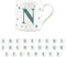Purely Home Letter N Star Mug - Bone China White Coffee/Tea Present Gift - Alphabet Letter Mug with Stars in Teal Green Blue