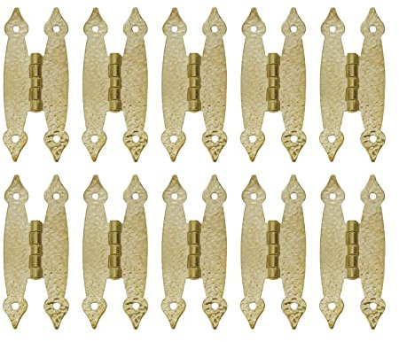 Pastlla 10 bisagras de gabinete antiguas en H, bisagras planas de acero laminado en frío, bisagras decorativas para gabinete, armario, joyero, puerta, dorado, 3.5 pulgadas