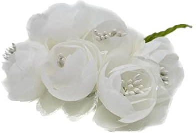 Generico 6X Mazzetto 6 Fiori Artificiali Bomboniera RANUNCOLO Colore BIANCO 4 cm