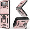 Compatible pour Samsung Z Flip 4 avec Slide Camera Cover Antichoc, Ring Kickstand Magnetic Case pour Galaxy Z Flip4 5G (Rose Gold)