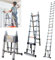 Telescopic Ladder 5M with Stabiliser, Multi-Purpose Foldable Step Ladder, 2.5M+2.5M A-Frame Stainless Steel Extendable Ladder Loft Ladder Adjustable Step with EN131