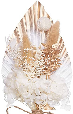 The Baked Studio - Dried Flowers For Cakes Decoration And Crafts With A Gold & White Ombre Palm Spear (Gold, White & Natural)