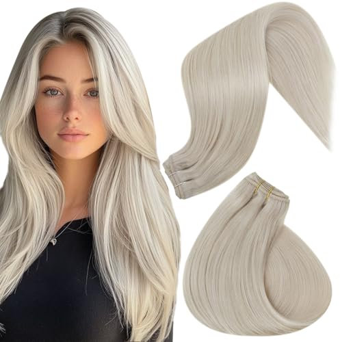 Hetto Tressen Extensions Echthaar 100g 50 cm Weft Extensions Echthaar Blond Sew in Remy Gerade Invisible Doppelt-Tressen Weave Haarverlängerung #60