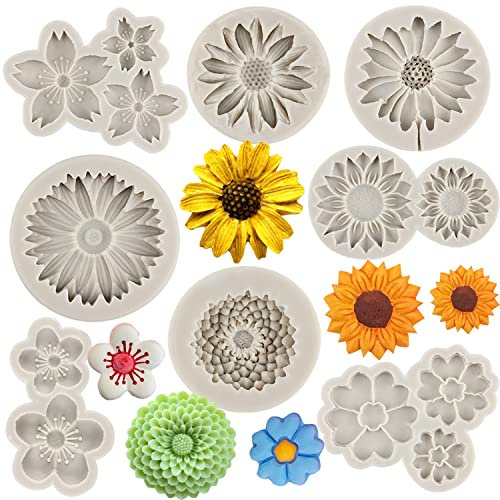 Sijiangmold Chrysanthemen-Silikonform für Sonnenblumen, Fondant, Kirschblüten, Pflaumenblüten, kleine Blumen, Silikonformen für Kuchendekoration, Cupcake-Aufsätze, Süßigkeiten, Schokolade, Gummipaste,