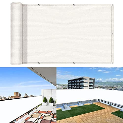 GUOJUN Balkonbespannung 95 x 750 cm Windschutz Staubschutz Balkon Sichtschutz Balkonverkleidung mit Kabelbinder Ohne Bohren für Balkon Zaun Terrassen Garten, Weiß