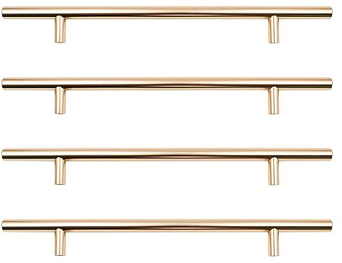 ZONADAH 4 Pack Gold Cupboard Handles 192mm Hole Center T Bar, Stainless Steel Drawer Pulls 150mm Length, Long Wardrobe Door Kitchen Cabinet Handles for Bedroom