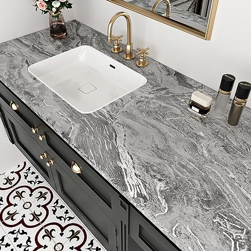 HotDecor Papier Peint Adhesif Marbre Gris Revêtement Plan de Travail Adhésif Papier Adhesif Pour Meuble Cuisine Papier Peint Adhesif Mural Marbre Rouleau Adhesif Decoratif Vintage Lavable 60cm X 300cm