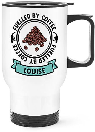 Gift Base Tazza da viaggio personalizzata con manico Fuelled by Coffee