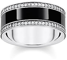 THOMAS SABO 2 Bandring mit schwarzer Kaltemaille und weißen Steinen Silber geschwärzt 925 Sterlingsilber, Geschwärzt, Kaltemail TR2446-691-11