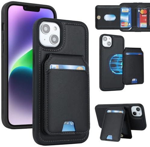 Zouzt for iPhone 14 Plus Detachable 2 in 1 Wallet Case with Card Holder for Magsafe, Magnetic PU Leather Flip Credit Slot Protective Phone Cover Women Men for iPhone 14 Plus 6.7 Inch - Black